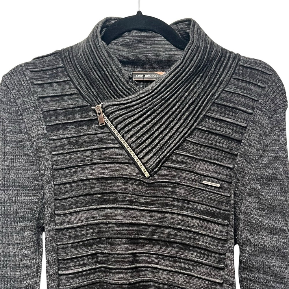 Leif Nelson Cable Knit Sweater Shawl Collar Funnel Neck Gray Techwear Streetwear - Picture 4 of 16